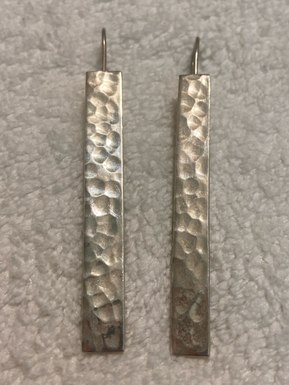 Sterling Silver 925 Hammered Silver Bar Drop Earrings - Silver